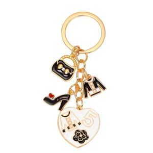 BAG CHARM White Heart Lips Lipstick Mini Bag Charms Key Chain Gold Tone